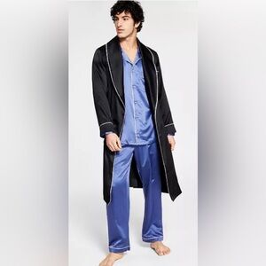 INC INTERNATIONAL CONCEPTS Men's Satin Pajama Robe Black With White Piping S/M